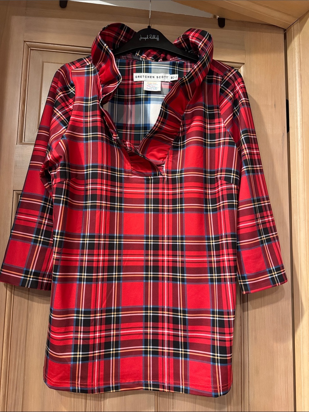 Gretchen Scott Designs Red Plaid Ruffle-Collar Tunic